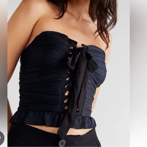 Free People Aurelia Silky Corset Top L Black - Picture 3 of 12